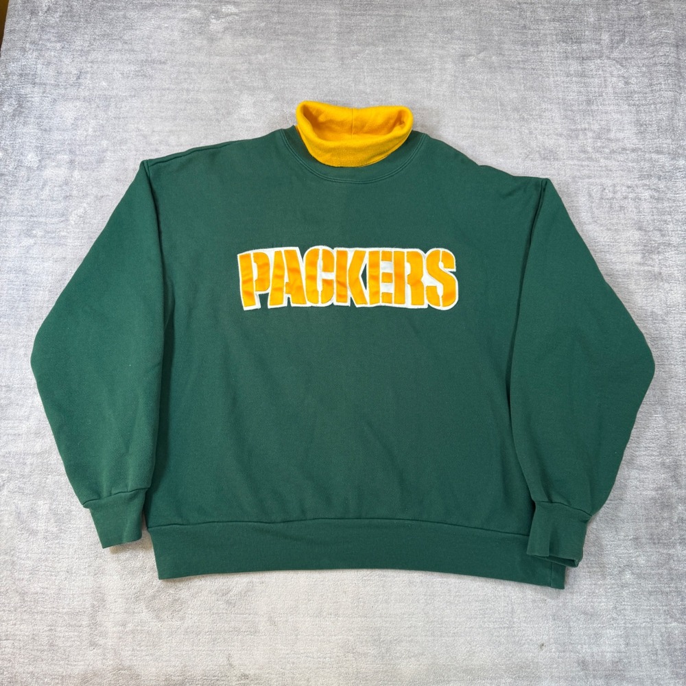 Green Bay Packers Sweatshirt Men 2XL Green Majestic Turtle Neck Vintage USA Made